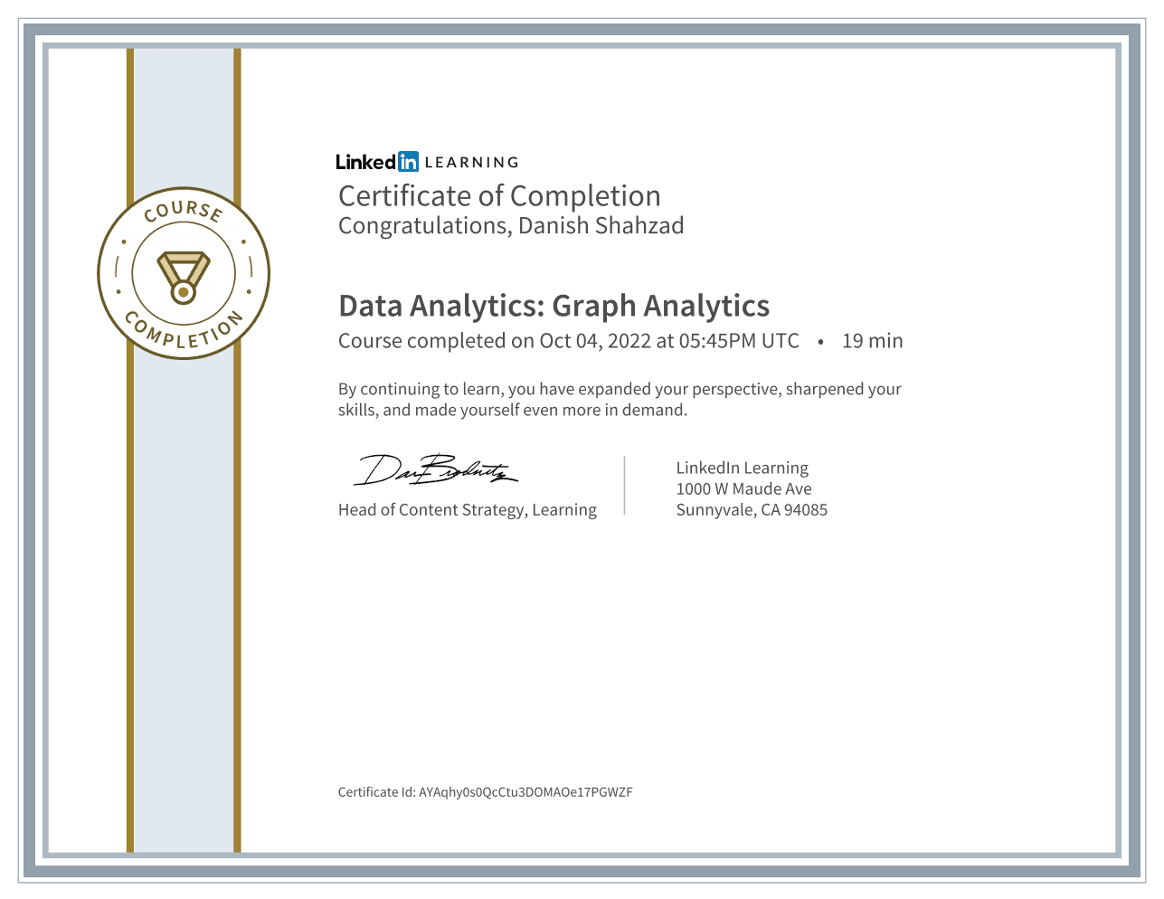 Data Analytics Graph Analytics certificate