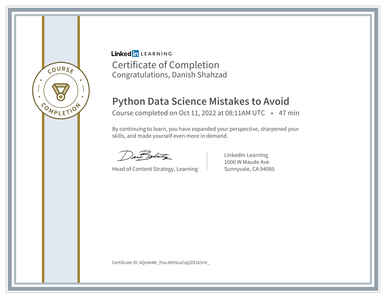 Python Data Science Mistakes to Avoid certificate