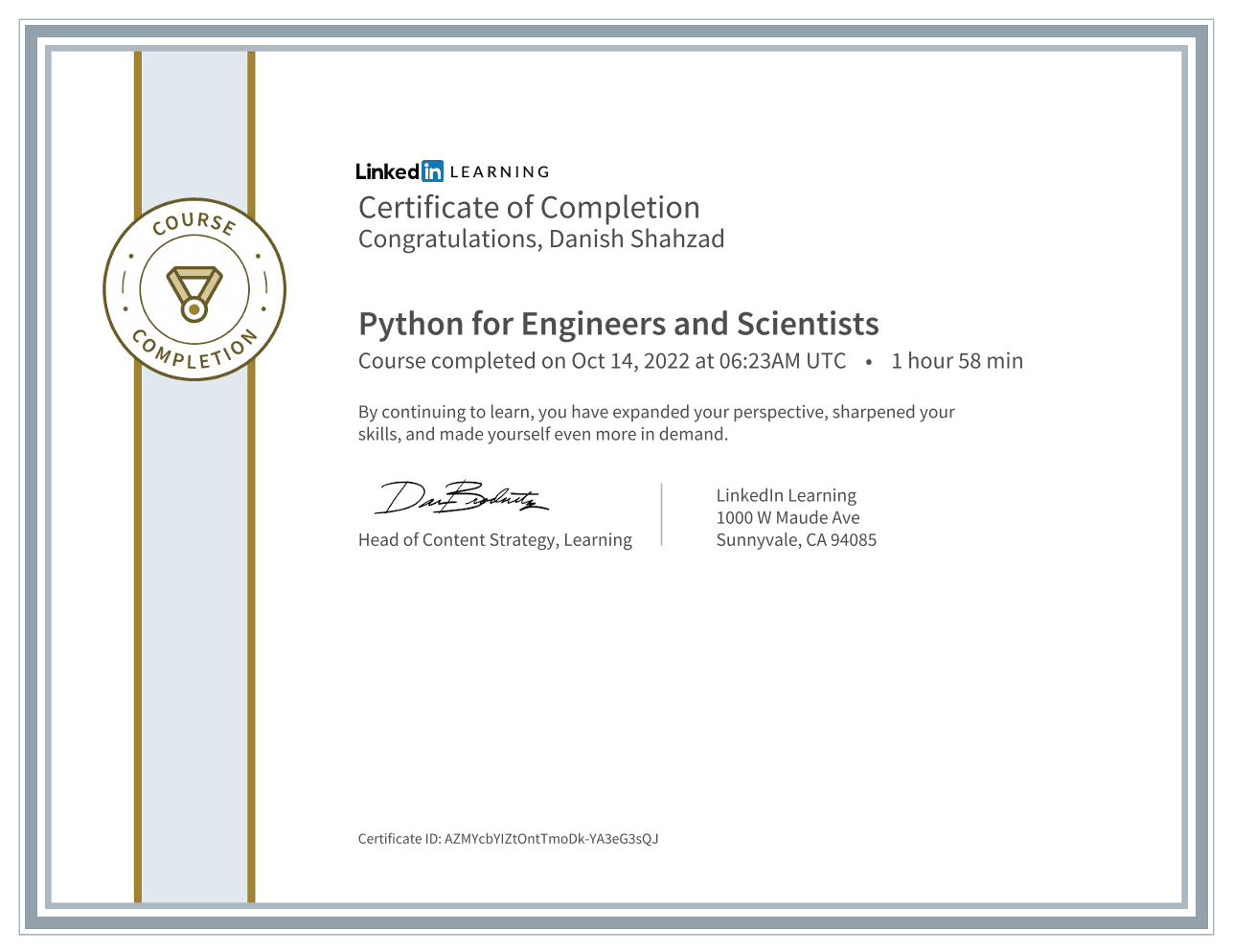 Python for Engineers and Scientists certificate
