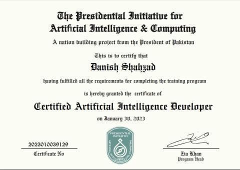 Certified Artificial Intelligence Developer certificate