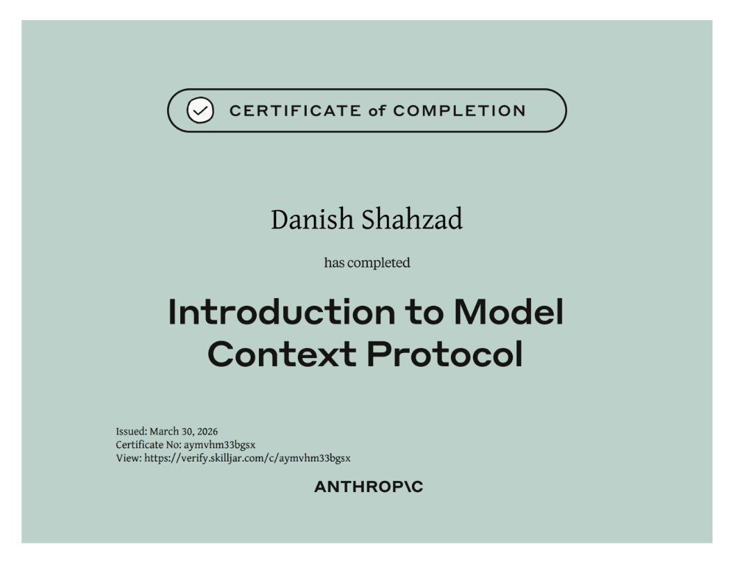 Introduction to Model Context Protocol certificate